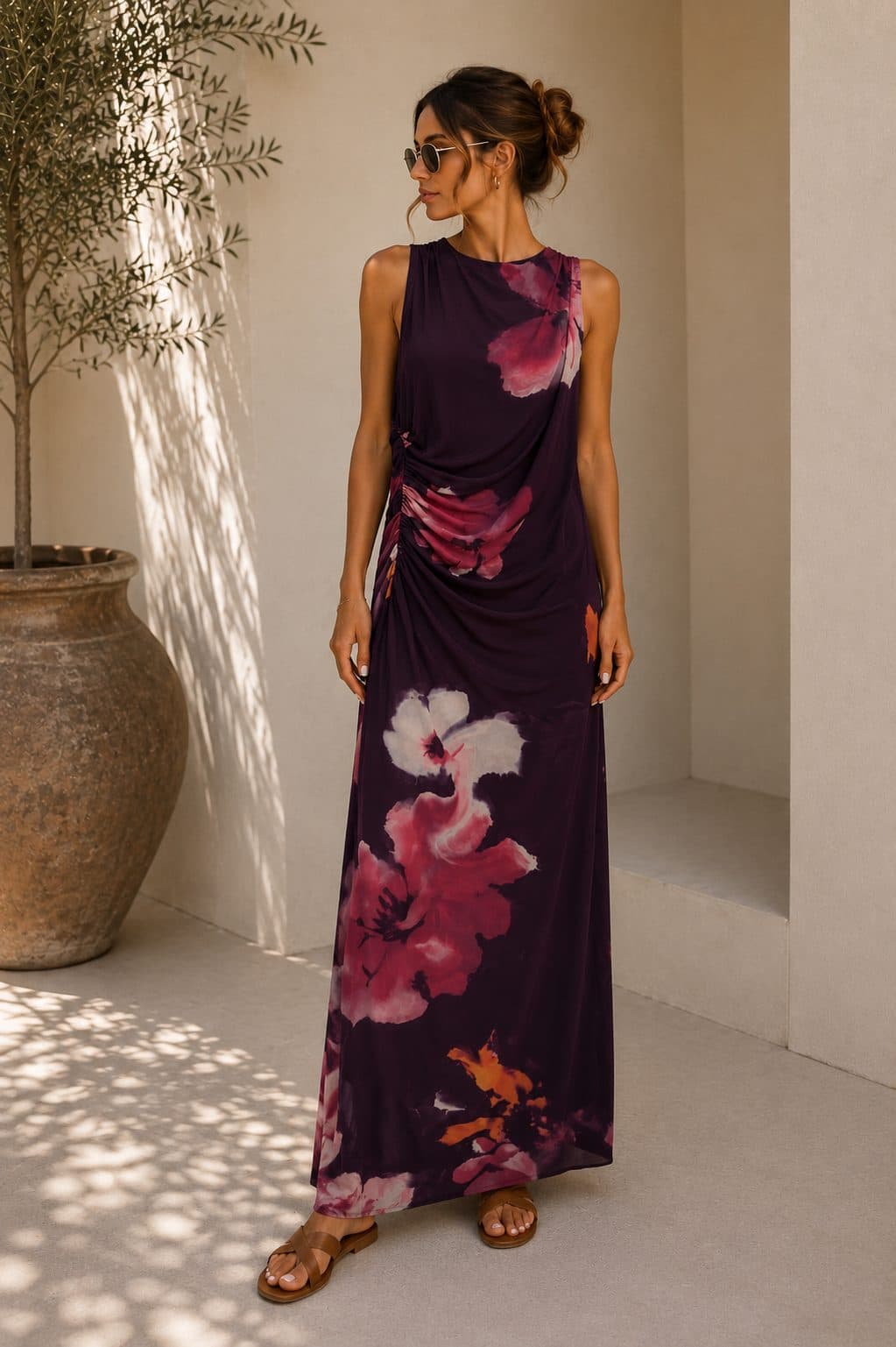 Vestido Maxi Isabella Floral Ciruela